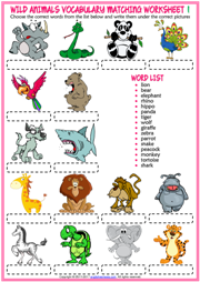 Wild Animals ESL Vocabulary Worksheets
